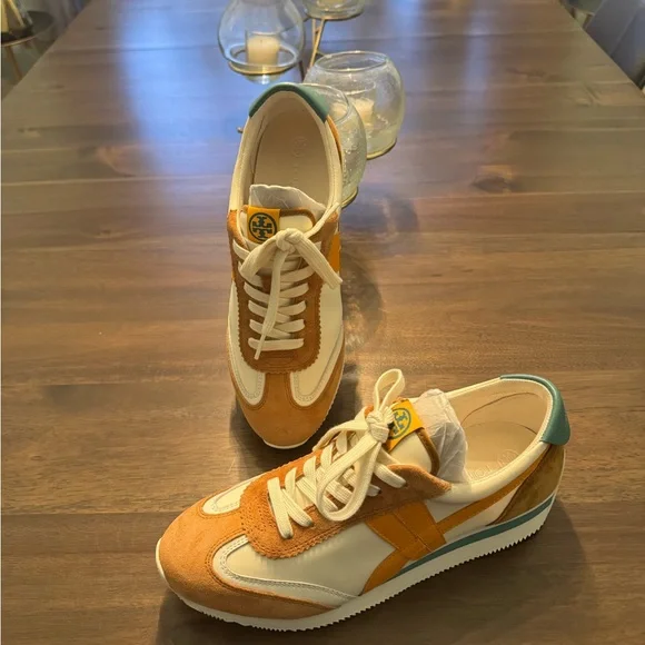 Tory Burch - Hank New Ivory / Orange Citrine / Bright Lago Low Top Sneakers - Picture 4 of 8